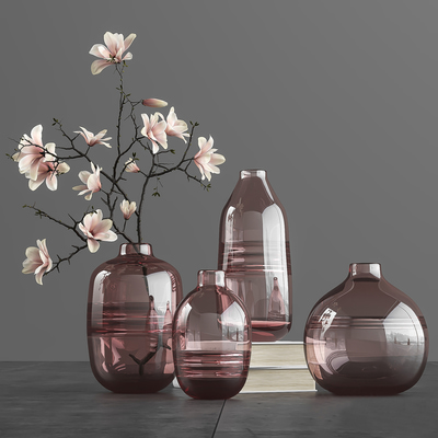 玻璃花瓶插花植物3d模型