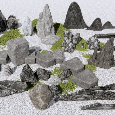 假山石头石块小品3d模型_