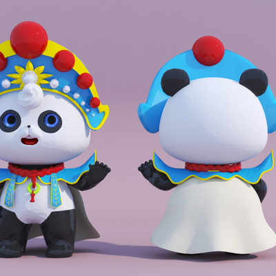 国潮 潮玩 戏曲熊猫3d模型下载