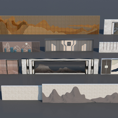 山水石景墙3d模型