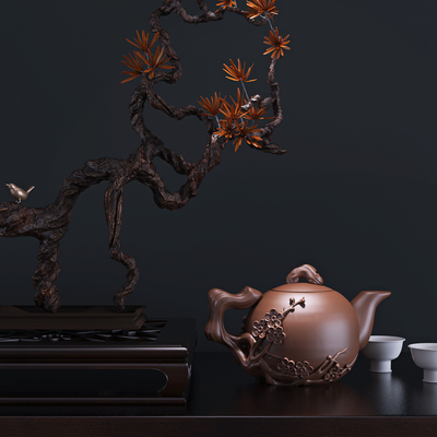 根雕植物摆台茶壶茶具3d模型