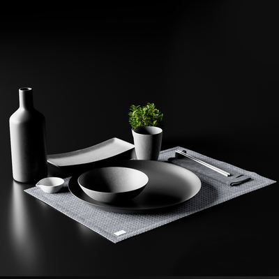 碗碟餐具餐布3d模型